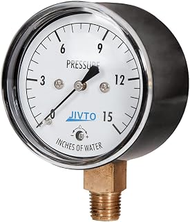 0-15 Inches of Water Column Low Capsule Pressure Gauge, 0-15 IWC, 2-1/2" Dial, 1/4" NPT Lower Mount, Ideal for Air, Gas, Water Regulator Pressure Test