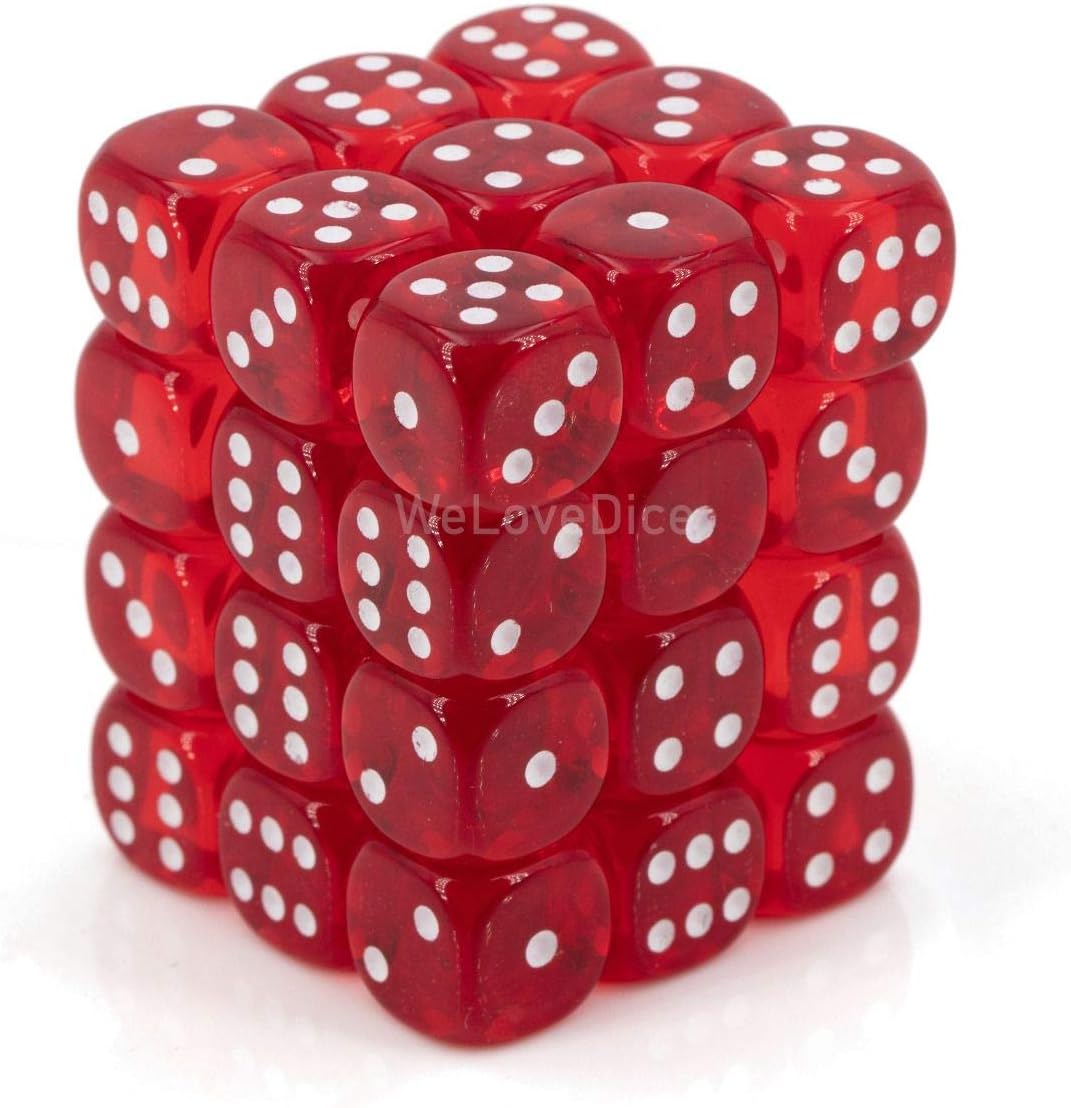Chessex DND Dice Set-Chessex D&D Dice-12mm Translucent Red and White Plastic Polyhedral Dice Set-Dungeons and Dragons Dice Includes 36 Dice – D6, Various (CHX23804)