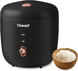 CHACEEF Mini Panela Elétrica De Arroz, 2 Xícaras Cruas, 1,2 L, Pequena, Com Antiaderente, Portátil, Função Um Toque E Manter Aquecido, Arroz Branco, Aveia Integral, Preto