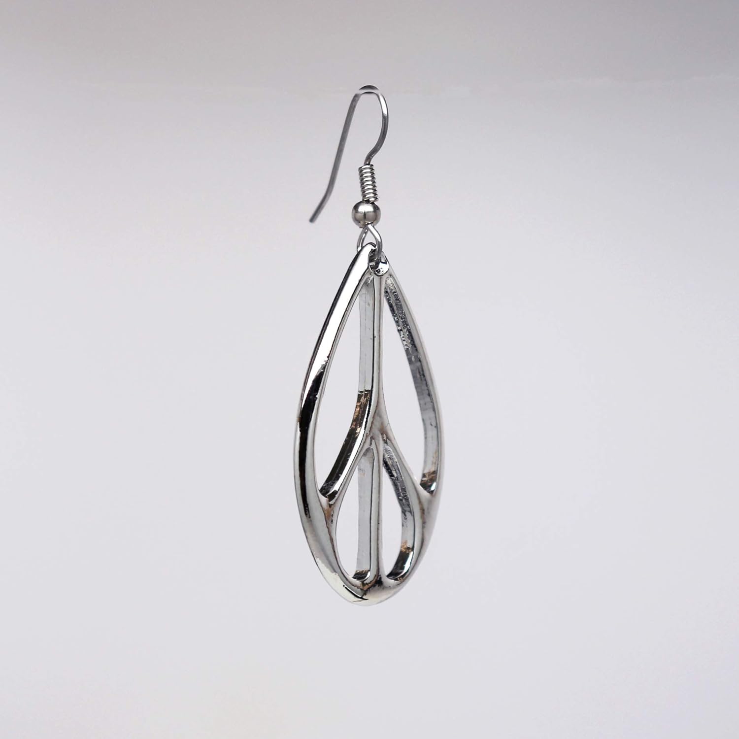 Oval Hippie Peace Sign Dangle Earrings Silver Finish Pewter - Image 4