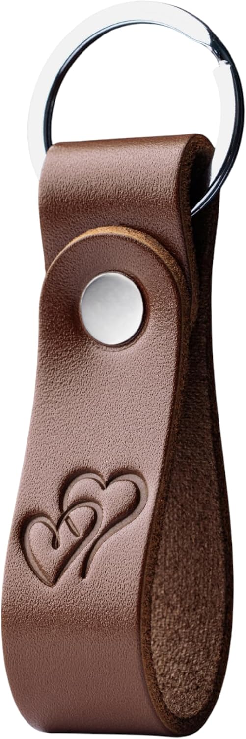 MAGOR Leather Keychain Personalized Full Grain Car Keychain Key Ring Gift for Men Women Dad Mom Minimalist Brown Embossed