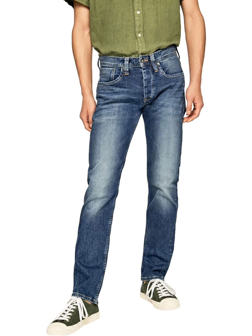 Pepe Jeans Herren Jeans Cash - Regular Fit - Blau - Streaky Stretch Medium W28-W40 98% Baumwolle, Größe:30W / 30L, Farbvariante:Streaky Stretch Medium Z23