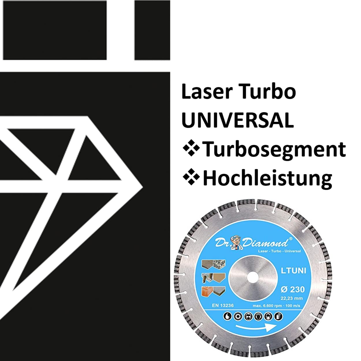 DR. DIAMOND Disco de corte de diamante láser Turbo universal con segmento de diamante turbo de 10 mm para hormigón armado, clinker y materiales de construcción en general (5 x Ø 115 mm – orificio: