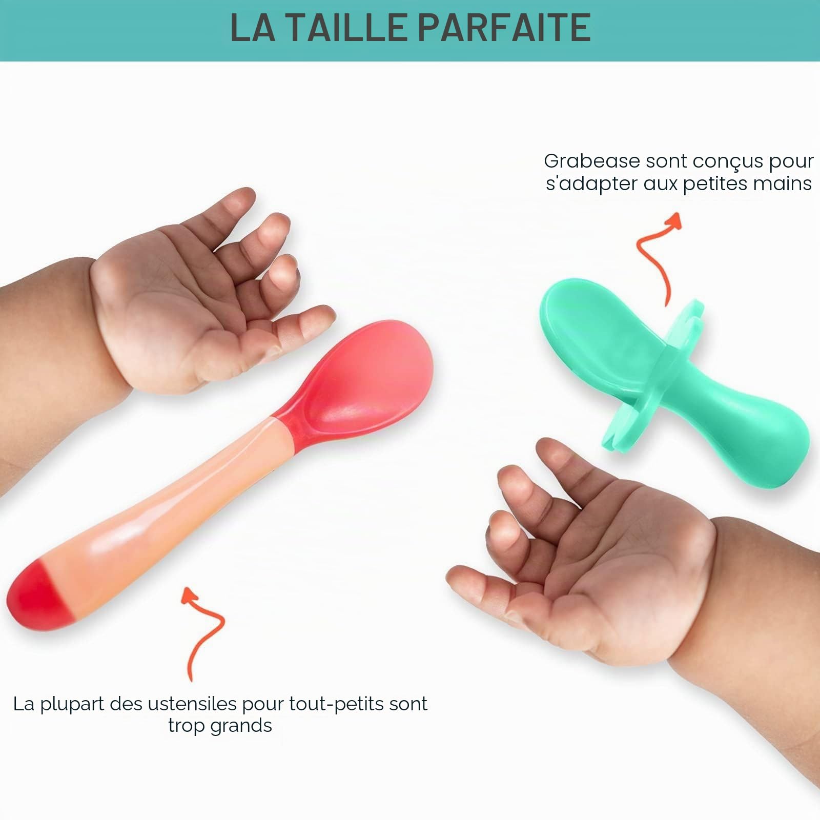 Grabease Cuillères pour bébé Cuillères pour tout-petits Argenterie pour bébé Ustensiles pour tout-petits, sans BPA et sans phtalates pour bébé et tout-petit, 1 lot, Menthe