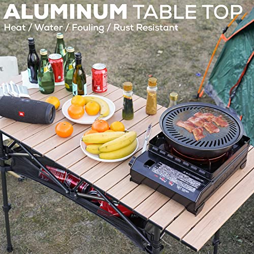 Lebleball Folding Camping Table, Portable Folding Table With Storage Bag, Adjustable Aluminum Camping Table For Outdoor Picnic, Beach, Backyard, Bbq, Patio, Fishing, Wood Color #TOP5