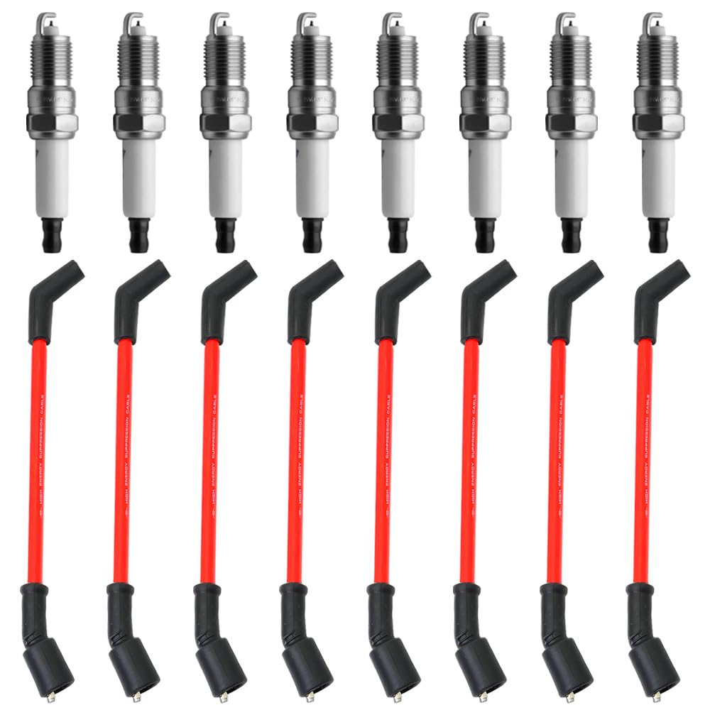 8 PCS 10.5MM Spark Plug Wire Kit with Spark Plug Compatible with Chevrolet Avalanche Camaro GMC Savana Cadillac Express 1500 2500 3500 Escalade Replacement for LSx LS1 LS2 LS3 LS6 LS7 48322R 48322