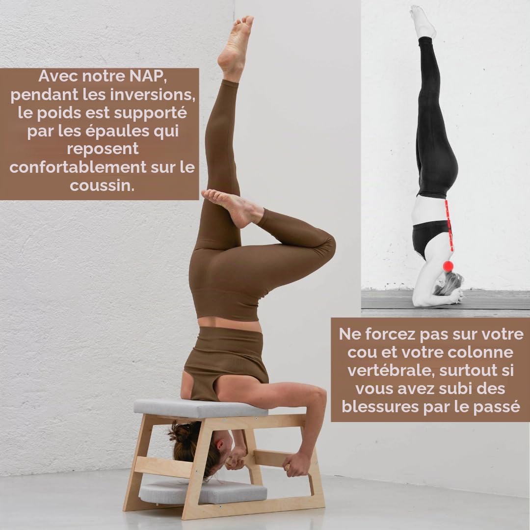 MeansWood Banc d’Inversion Yoga en Bois – Chaise de Yoga pour Postures Inversées, Yoga & Fitness – Support pour Sirsasana, Postures sur tête vers le bas (Version Naturelle)