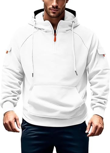 FPMLUXLL Men Drawstring Soft Hoodies Quarter Zip Casual Work