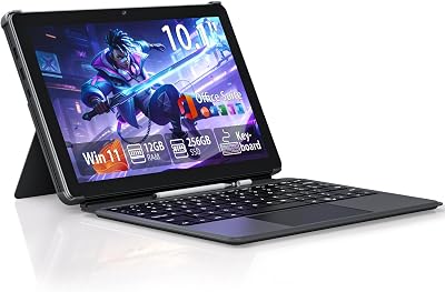 10.1" Touchscreen 2 in 1 Tablet Laptop, 12GB RAM 256GB SSD M3 8100Y(up to 3.40 GHz), WiFi 5 BT 5.0 Type-C USB 3.0, Win 11 Office Suite Computer with Keyboard & Pen Set for Home Student Business