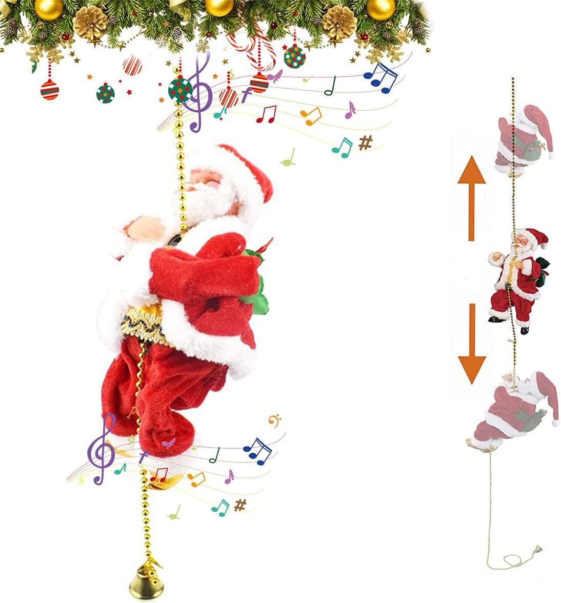 AUTOYSUR Santa Claus Electric Doll, Music Electric Christmas Doll Climbing Rope Christmas Ornaments Santa Claus Music Climbing Rope Gift (C)
