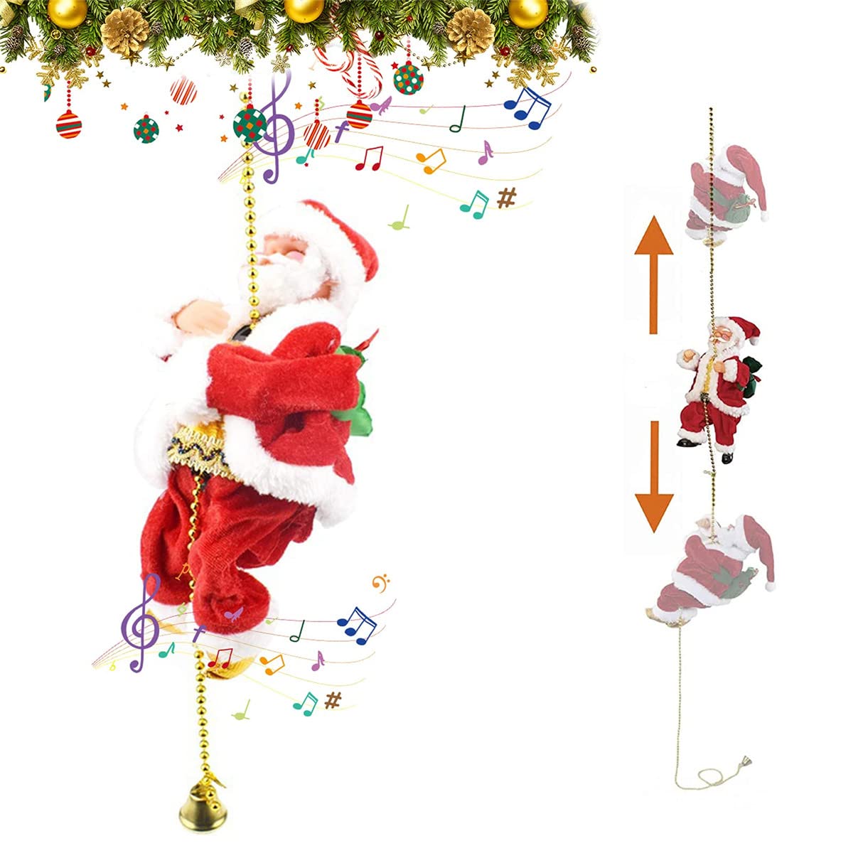 AUTOYSUR Santa Claus Electric Doll, Music Electric Christmas Doll Climbing Rope Christmas Ornaments Santa Claus Music Climbing Rope Gift (C)