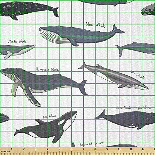 Image of Ambesonne Whales Fabric by The Yard, North Pacific Killer Bowhead Humpback Minke Whale Swimming Ocean, Stretch Knit Fabric for Clothing Sewing and Arts Crafts, 3 Yards, Slate Blue Purpleblue