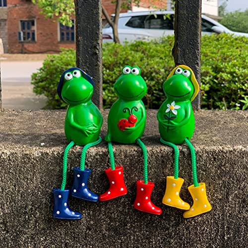 Tixiyu 3Pcs Frog Garden Ornaments Frog Sitting Toad Plant Pot Garden Statue Hanging Feet Perchers Figures Decrative Frog Statue Indoor Outdoor Decor for Home Garden Decoration - Image 3