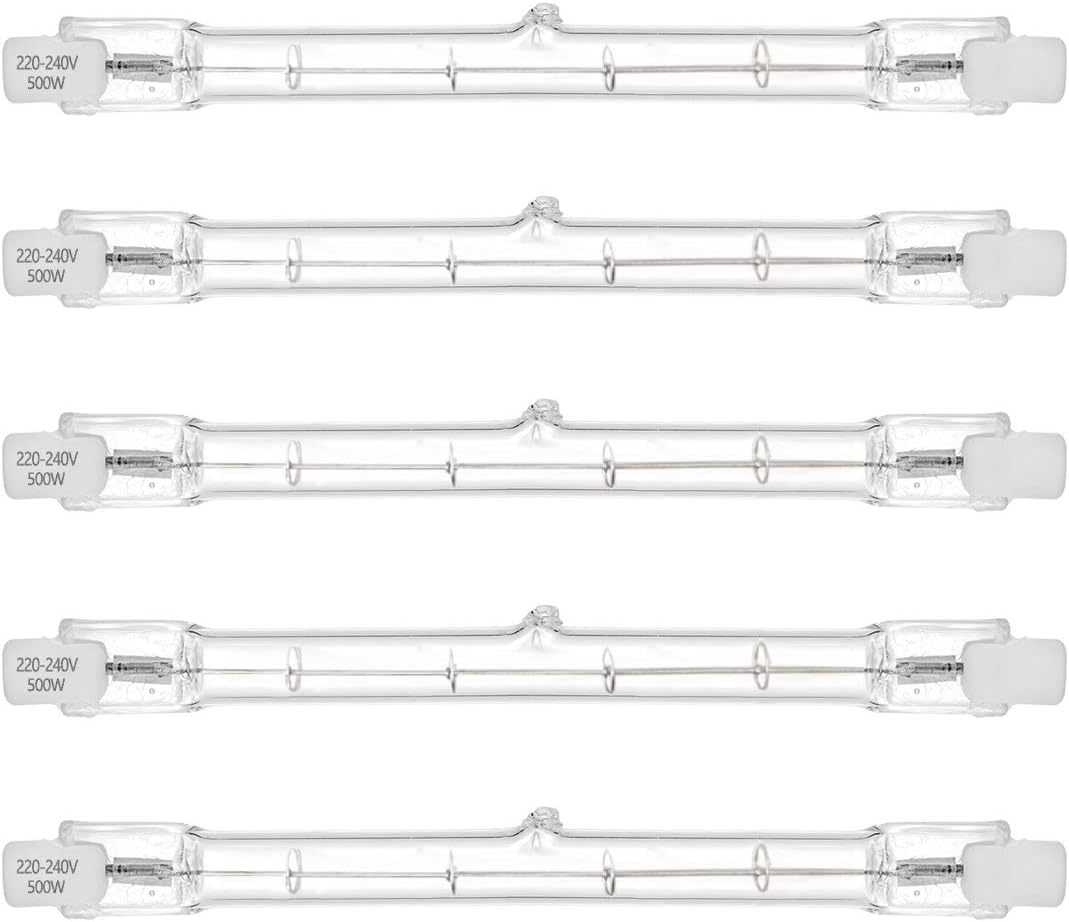 500W Equivalent R7s Linear Halogen Floodlight 7750lm 2700K 230V J118 500W Double Ended Security Light Bulb 118mm Length, Dimmable, Warm White, Pack of 5