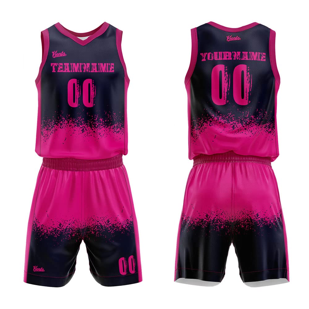 Custom Basketball Jersey for man women uniform Suit Kids Adults Personalized Jersey (Navy-Hot Pink)
