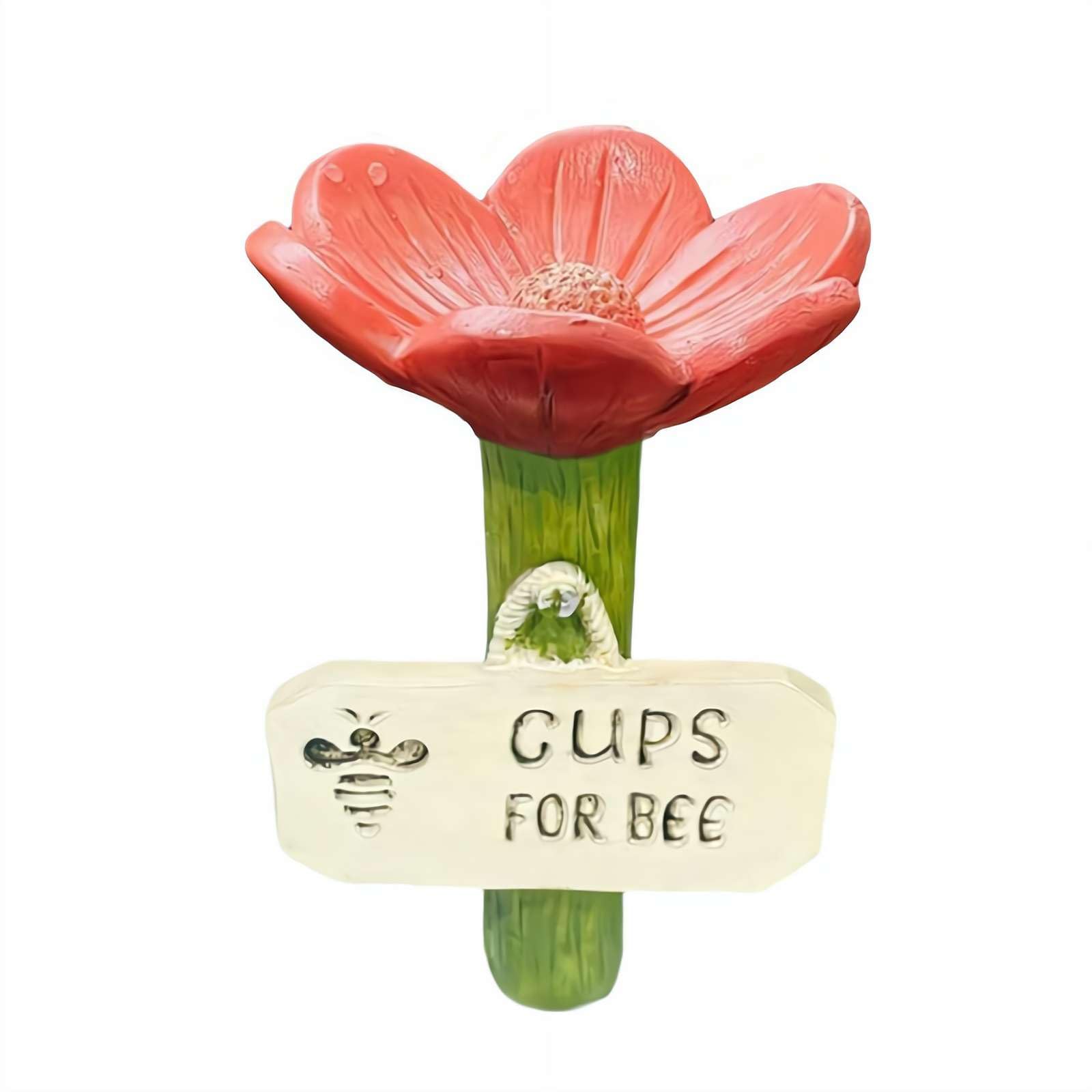 Flower-Shaped Ceramic Bee Watering Station – 5 Colourful Bee Cups for Garden, Outdoor Pollinator Feeder with Ground Stake,Ceramic Flowers Drinking Water for Yard, Lawn, Patio Decor（Red）