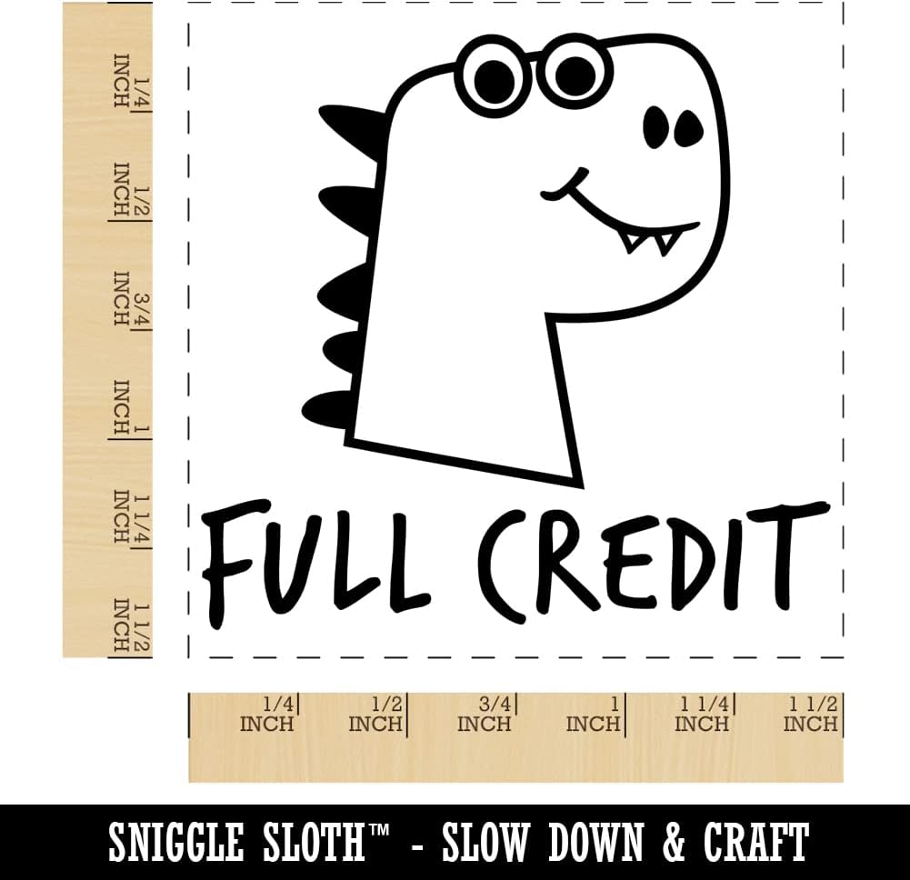 Full Credit Dinosaur Teacher Motivation Self-Inking Rubber Stamp Ink Stamper - 1-1/2 Inch Large - Blue Ink