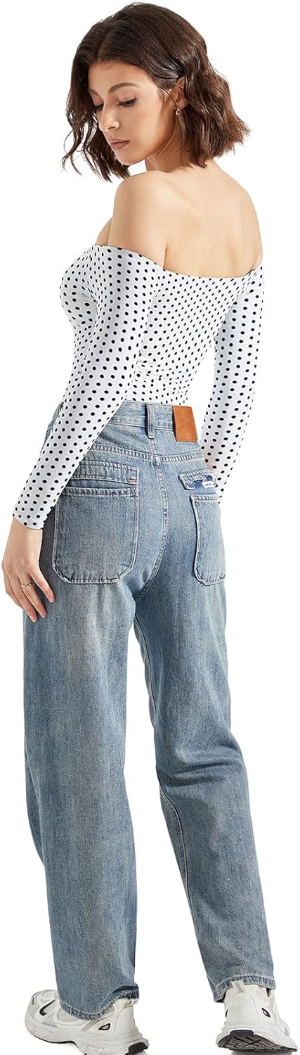 SUUKSESS Women Off the Shoulder Long Sleeve Bodysuit Double Lined Thong Bodysuit - Image 5