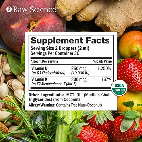 S Raw Science Liquid Vitamin D3 K2 10000 Iu & 200 Mcg - Vitamin D With Mk7 Vitamin K2 Drops - Bone Density & Heart Support Liquid Vitamins For Women & Men, High Absorption Vit K2 D3 Vitamin Supplement thumb #2