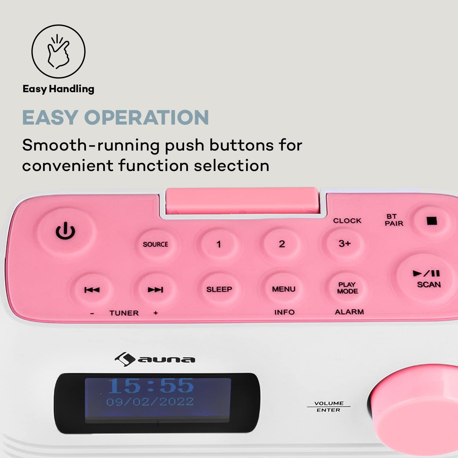 Auna Splash Duschradio, DAB Radio, BT DAB+/UKW IPX4, DAB+ Radio mit USB-Port Kopfhöreranschluss USB-C Akku, Digitalradio, weiß-rosa