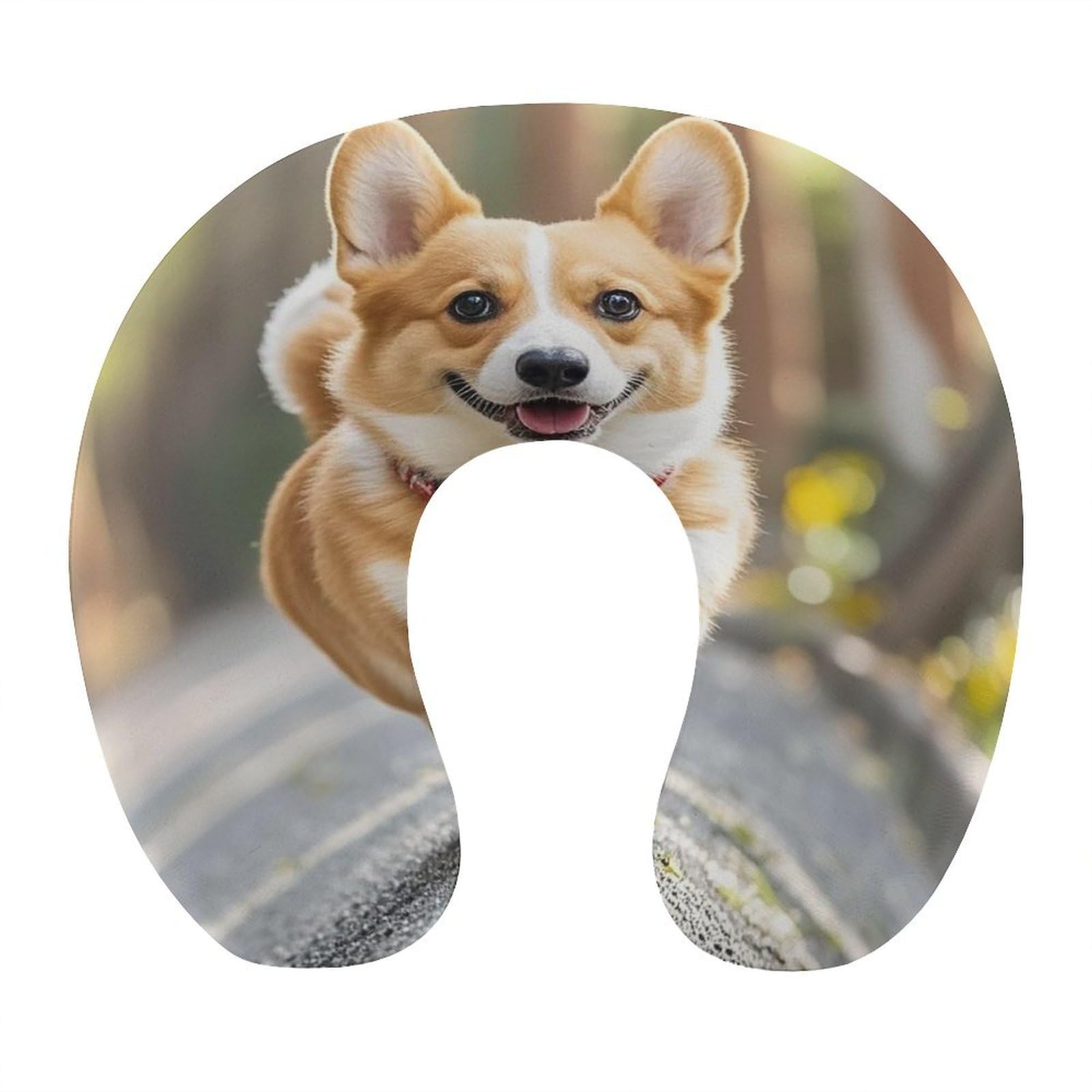 FekiLoot Running Corgi Travel Pillow Comfortable U Shape Memory Foam Pillows Neck and Head Support Portable Travel Neck Pillow Suitable for Planes Trains Self-Driving Cars