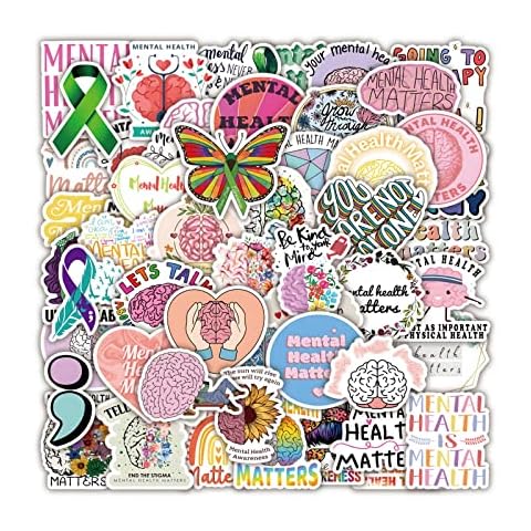 Joyfulmap 50Pcs Mental Health Stickers,Preprinted Mental Awareness Reminder Vinyl Decals,Positive Affirmations Feelings Psychology Chart Label for Waterbottle,Phone,Guitar,Skateboard Computer Decor Cover