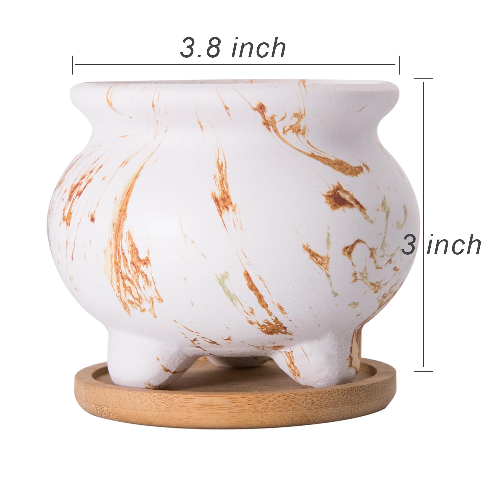 ARTKETTY Sukkulentententöpfe, 9,5 cm, kleine Sukkulenten-Pflanzgefäße mit Ablaufschale, Marmor-Blumentöpfe, Set mit 6 Keramiktöpfen für Zimmerpflanzen, Sukkulenten, Kaktus
