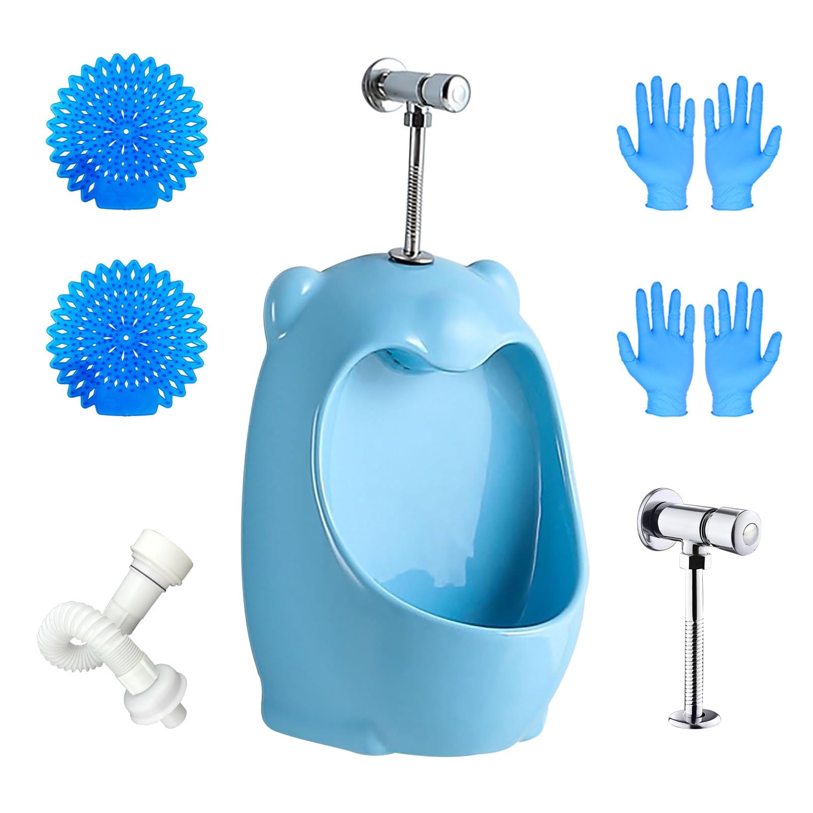 Vasino Bambini Vasino Portatile for Bambini da Viaggio con Valvola a Pressione Materiali Ceramici Orinatoio Appendibile Montaggio a Parete Orinatoio Bambini for Asili Materni(Blue,Wall Drainage)