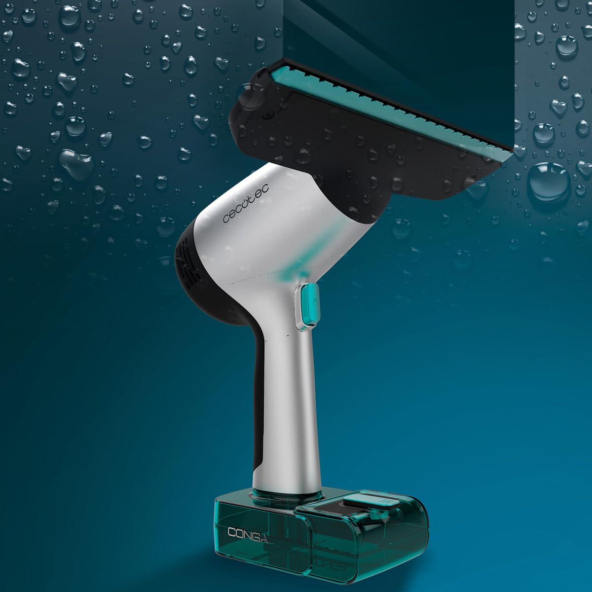 Cecotec Nettoyeur de vitres sans fil Conga Rockstar 3700 Glass. 15 W, pulvérise, nettoie et aspire, autonomie de 30 min, buse de 220 mm, réservoir de récupération d’eau, 75 m²