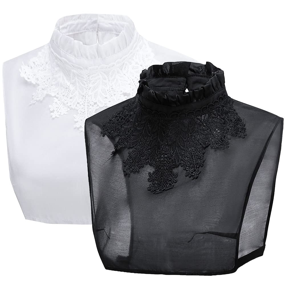 LoudSung False Collar Detachable Half Shirt Blouse Fake Collar Ruffle Floral Lace Elegant Design for Women Girls