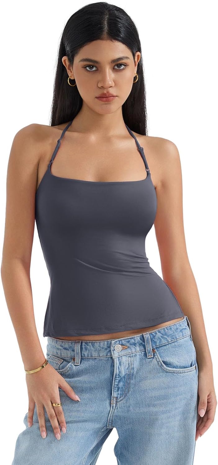 SUUKSESS Women Halter Double Lined Tank Top Backless Going Out Camisole Crop Top - Image 6