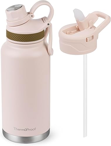 Miniatura 24 de Botella de Agua de Acero Inoxidable con Aislamiento de Vacío de Doble Pared ThermoProof - Boca Ancha con Tapas de Trago y Pico, Apta para