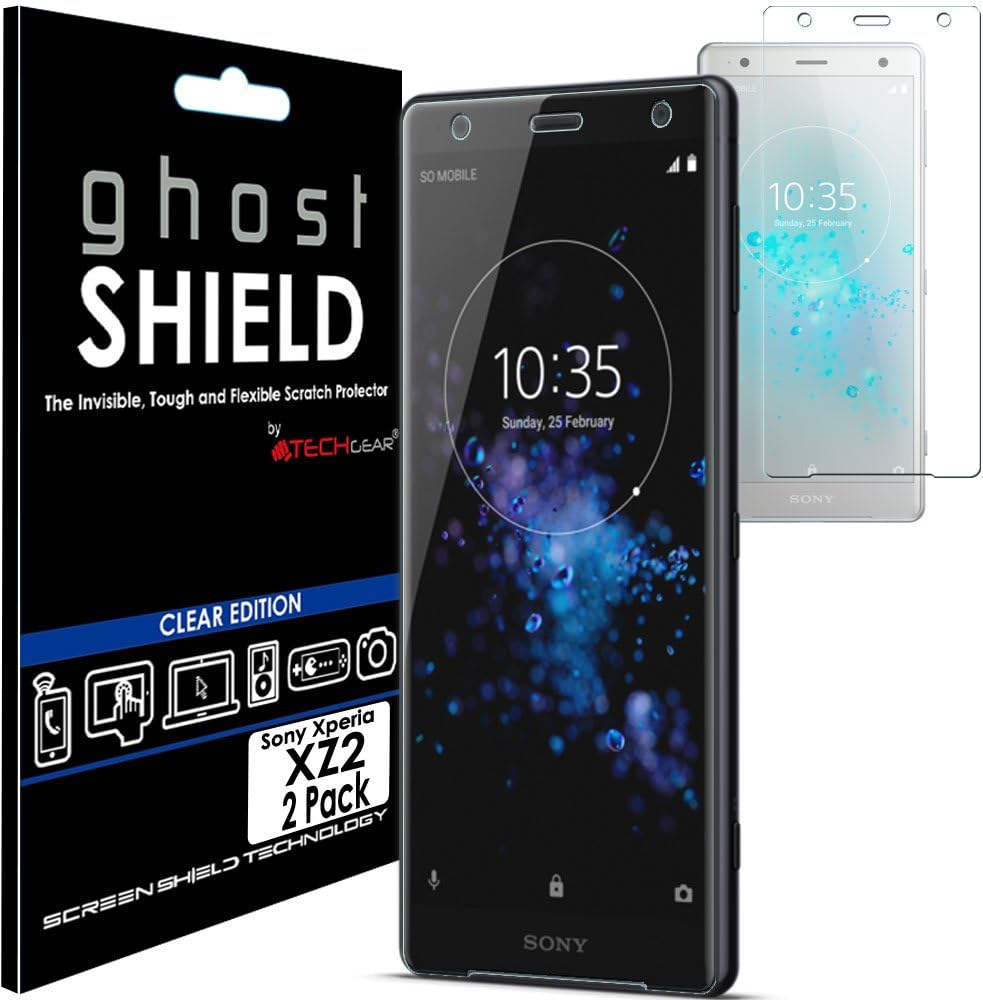 TECHGEAR [2 Pack] Screen Protectors to fit Sony Xperia XZ2 [ghostSHIELD Edition] Genuine Reinforced TPU Screen Protector Guard Covers with Full Screen Coverage inc Curved Screen