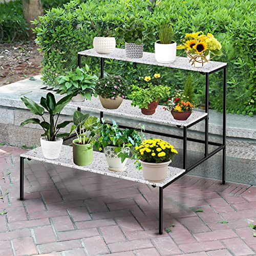 Dosker 3 Tiers Metal Plant Stand,Rectangular Ladder Flower Pots Outdoor, Indoor Plant Display Rack, Heavy Duty Utility Storage Organizer Rack For Home Garden Patio Balcony, Stair Style Plant Stand #TOP4