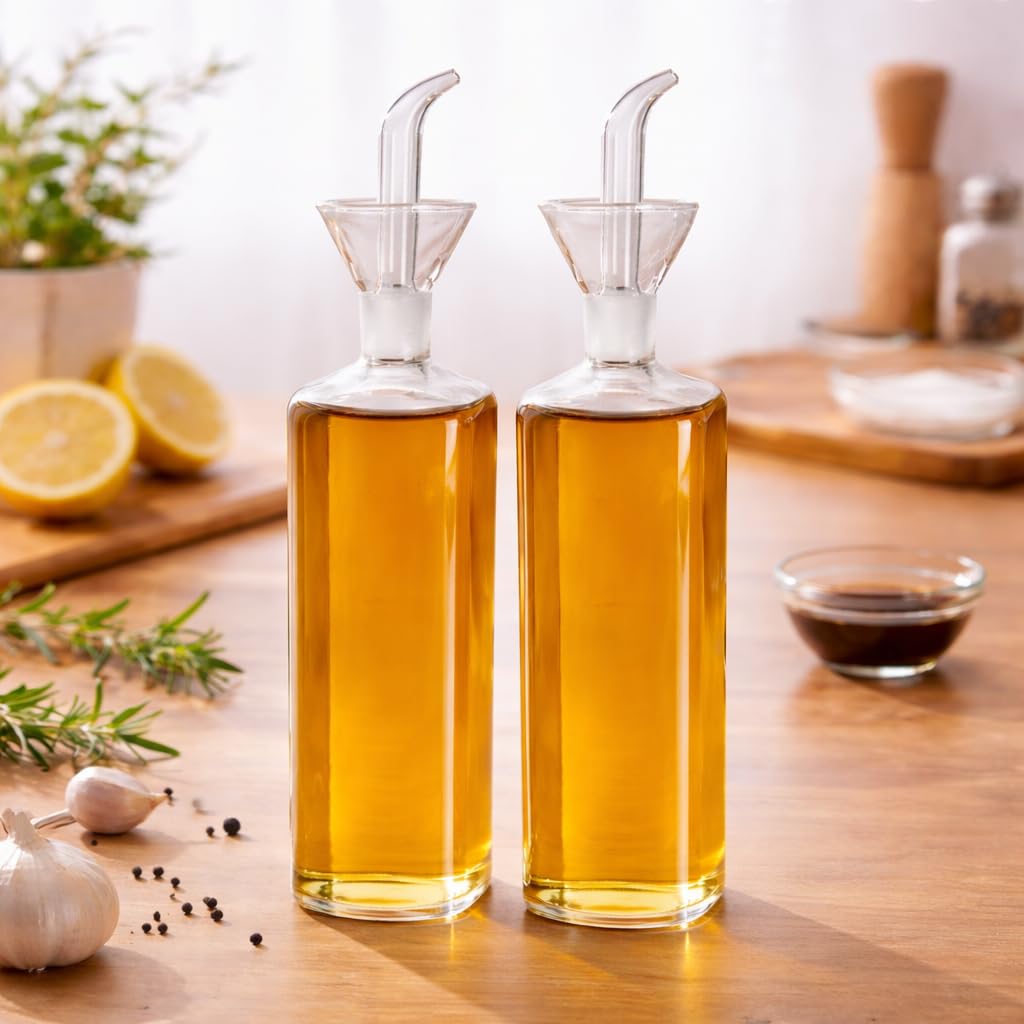 Eden & Willow Large, 2Pcs Glass Olive Oil Bottle, Vinegar Cruet Bottle For Kitchen, Cooking Oil Dispenser With Non-Drip Spout (Large, 2Pcs)