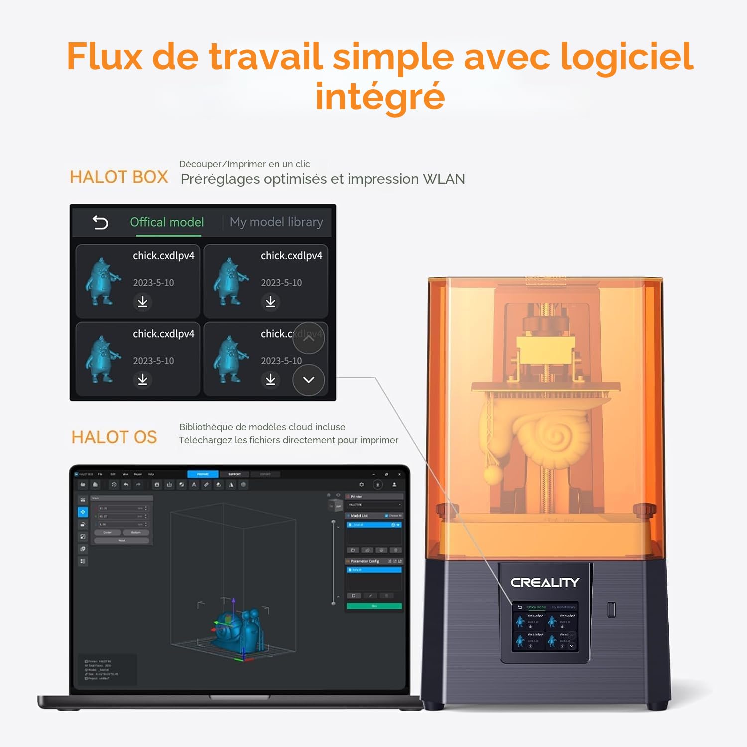 Creality Halot R6 Imprimante 3D en Résine, Écran LCD Monochrome 2K, Source de Lumière Améliorée avec Impression de Haute Précision, Imprimantes 3D en Résine à Flux de Travail Simple pour Débutants