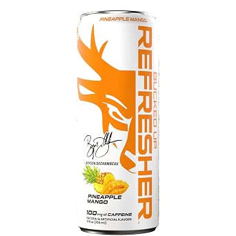 Bucked Up Refresher Carbonated Energy Drink | 100mg Caffeine | BCAAs 2:1:1 | L-Theanine N-Acetyl L-Tyrosine Betaine | Zero Sugar No Artificial Colors |12 Pack, 12 fl oz Cans | (Pineapple Mango)