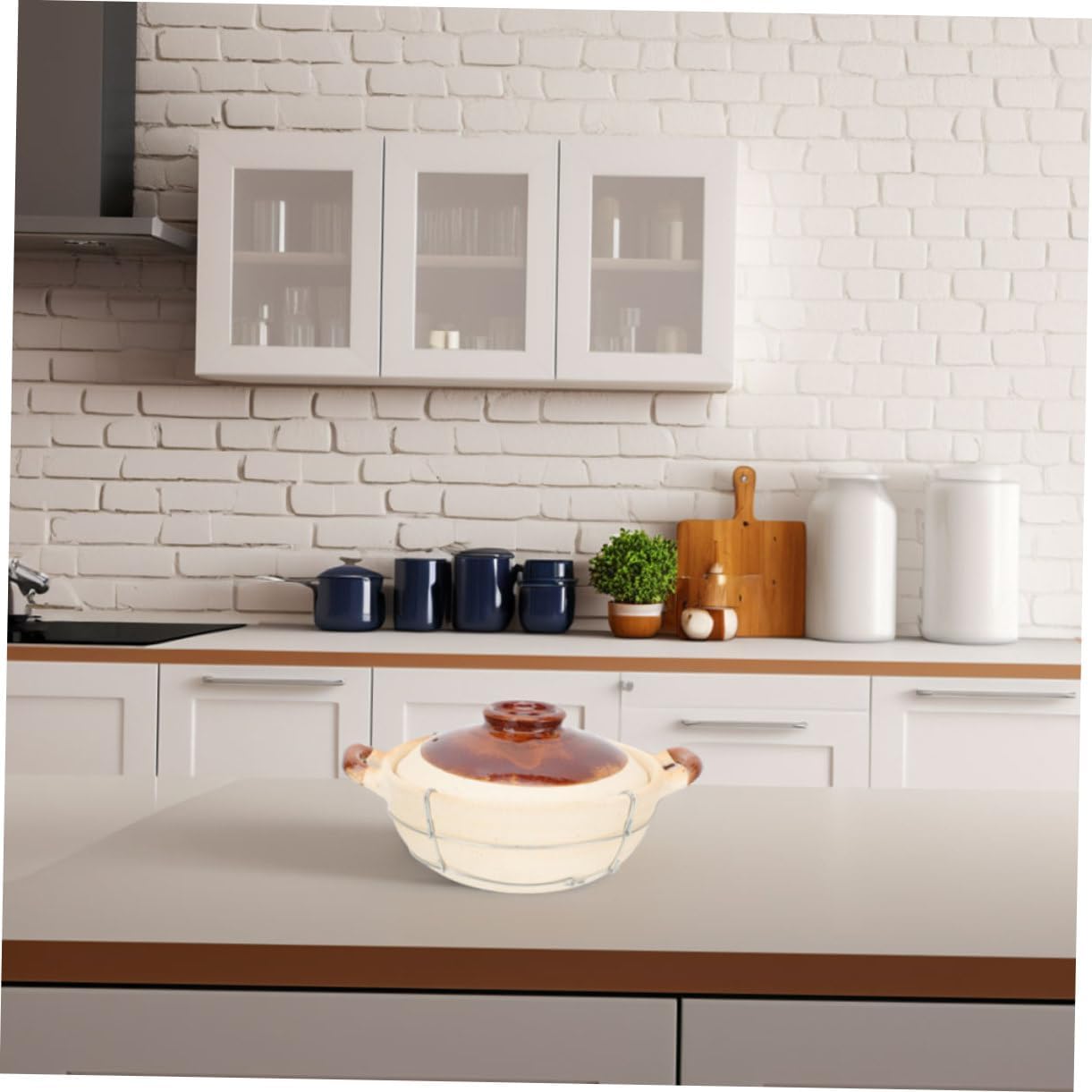 Garneck 2pcs Clay Casserole Dish with Lid Single Handle Clay Pot for Cooking for Braising Soups and Stews for Individual Rice and Versatile Cookware