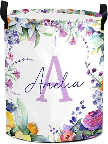 Miniatura 6 de Cesta de lavandería personalizada para bebé, diseño floral, personalizable, organizador plegable, decoración de dormitorio para niñas, adultos y