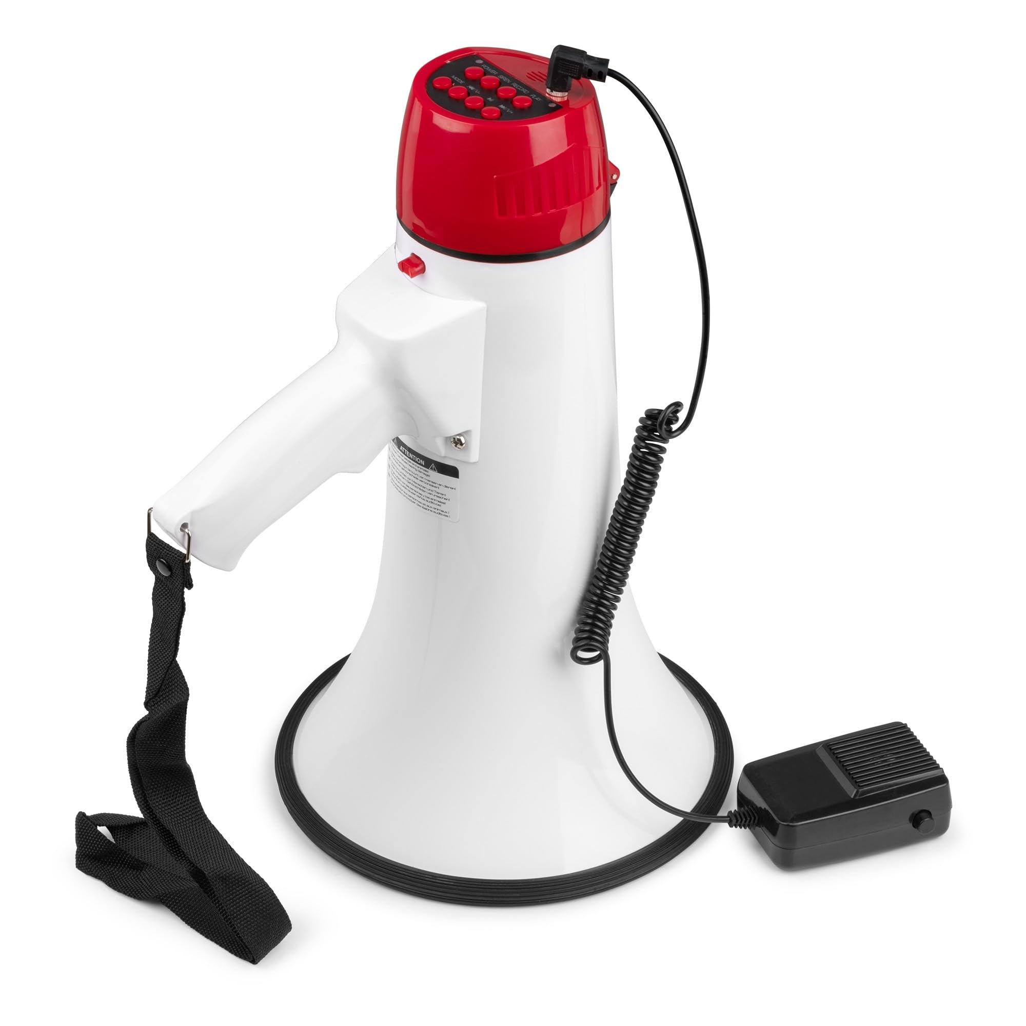 VONYX MEG045 Mégaphone 45W avec Batterie MB60, Idéal pour Manifestations et Matchs Sportifs - Jusqu’à 1 km, Micro Main Détachable, Bluetooth & Lecteur MP3, Dragonne, Réglage du Volume