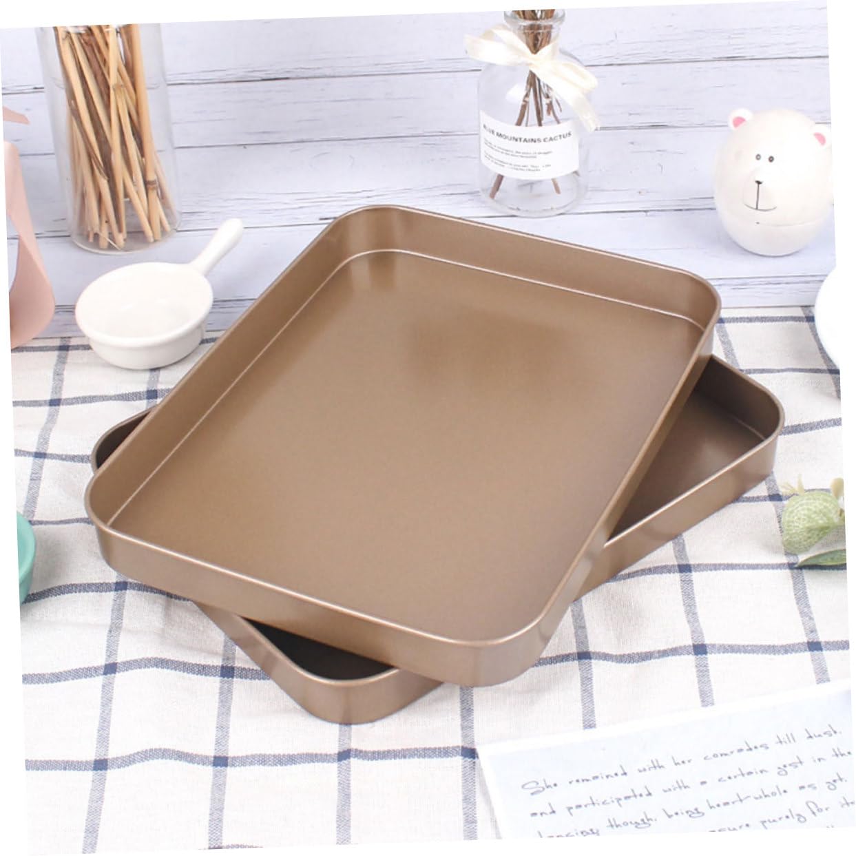 Ciieeo Rectangular Carbon Steel Baking Pan Non-stick Oven Cake Tray for Home Kitchen Bakeware for Cakes Cheesecakes and More Golden Finish