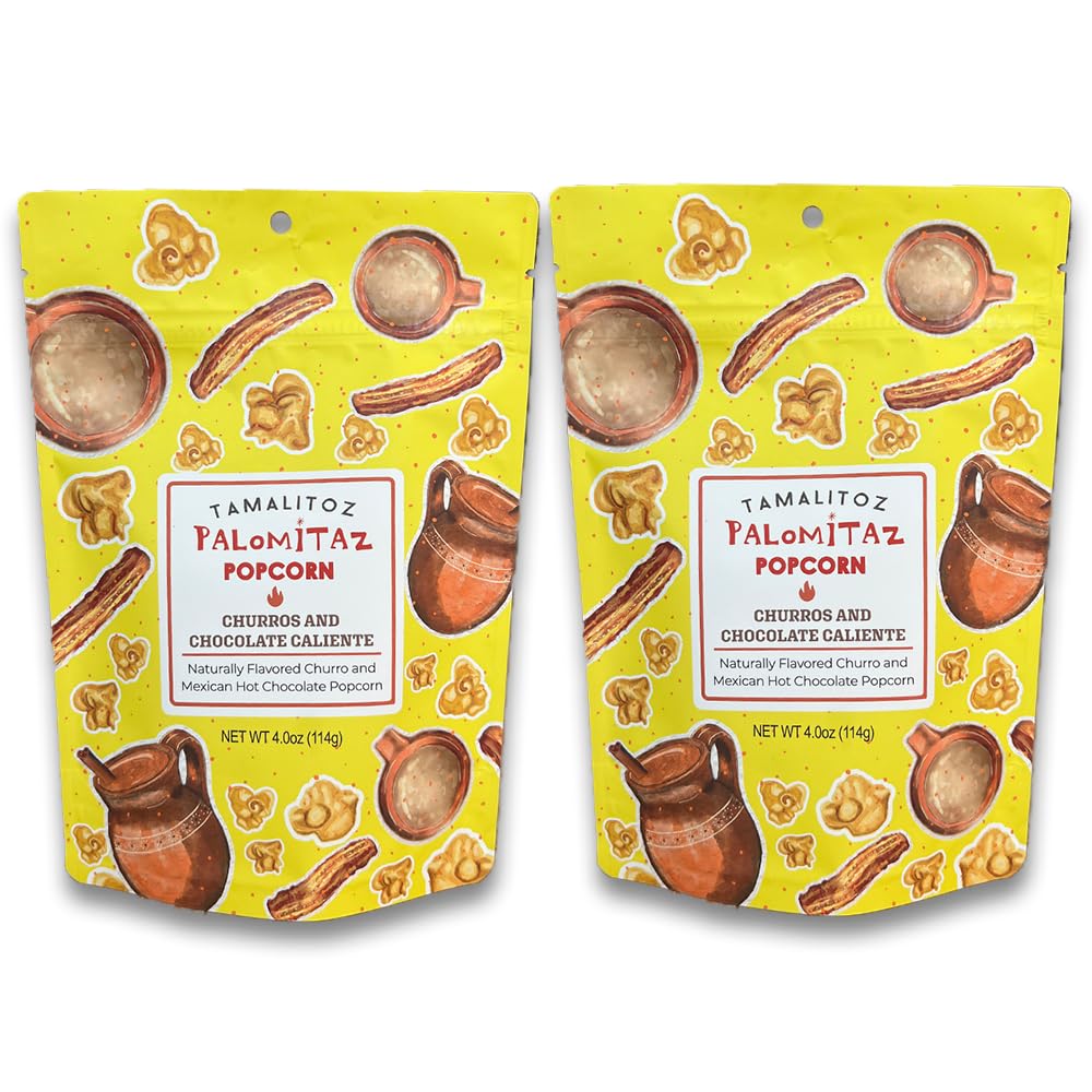 Palomitaz Churros and Chocolate Caliente Popcorn – Sweet & Spicy Mexican-Style Kettle Corn with Cinnamon, Cocoa, Guajillo Chili & Sea Salt – Handcrafted Snack, Gluten-Free, Vegan, 2 Bags 4oz Each