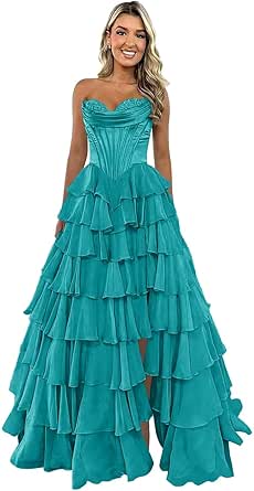 Stanjiehu Strapless Corset Prom Dresses 2025 ALine Chiffon Tiered