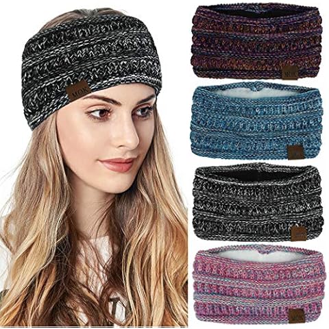4 Pieces Women Winter Warm Fuzzy Fleece Lined Headband Thick Cable knitted Ear Warmer Headwrap Cover