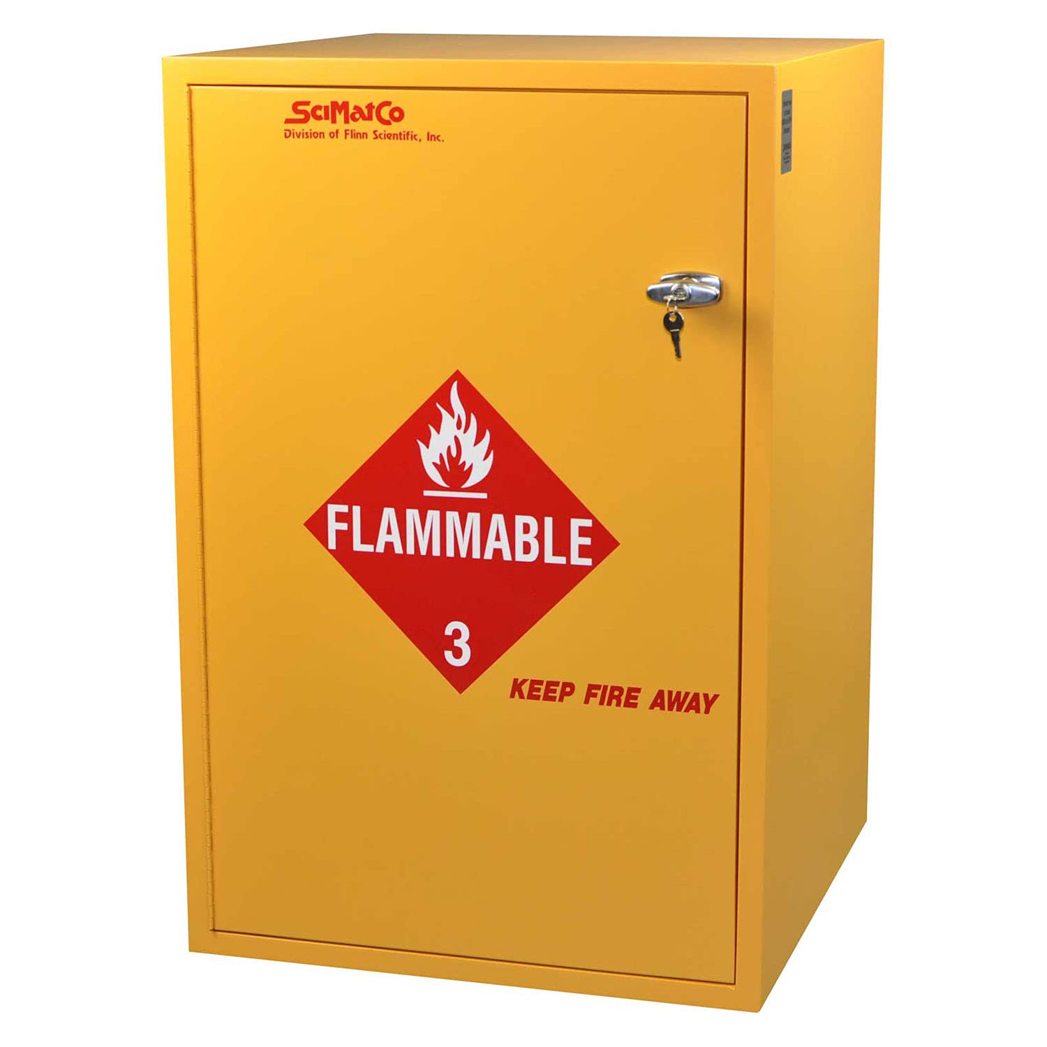 Floor Flammable Cabinet by SciMatCo – 23.88"L x 23.88"W x 36.63"H, Multi-Ply Exterior-Grade Plywood, Yellow, Model SC7023