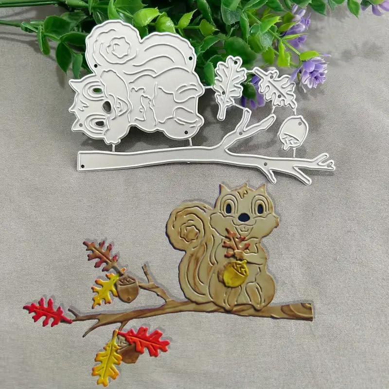 Merry Christmas Squirrel Pine Tree Metal Die Cuts Flower Branch Leaf Cutting Dies Cut Stencils for DIY Scrapbooking Album Decorative Embossing Paper Dies Card Making