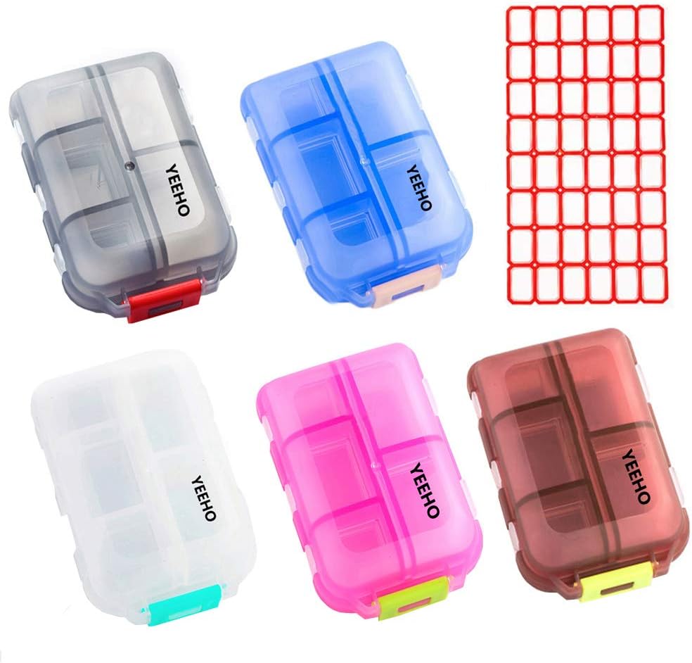 Pill Case (5 Pack) - Portable Small Supplements Tablet Container Box with 10 Compartments - Medicine Capsule Vitamin Fold Flip Organizer Dispenser Holder Storage for Travel Trip Pocket Purse