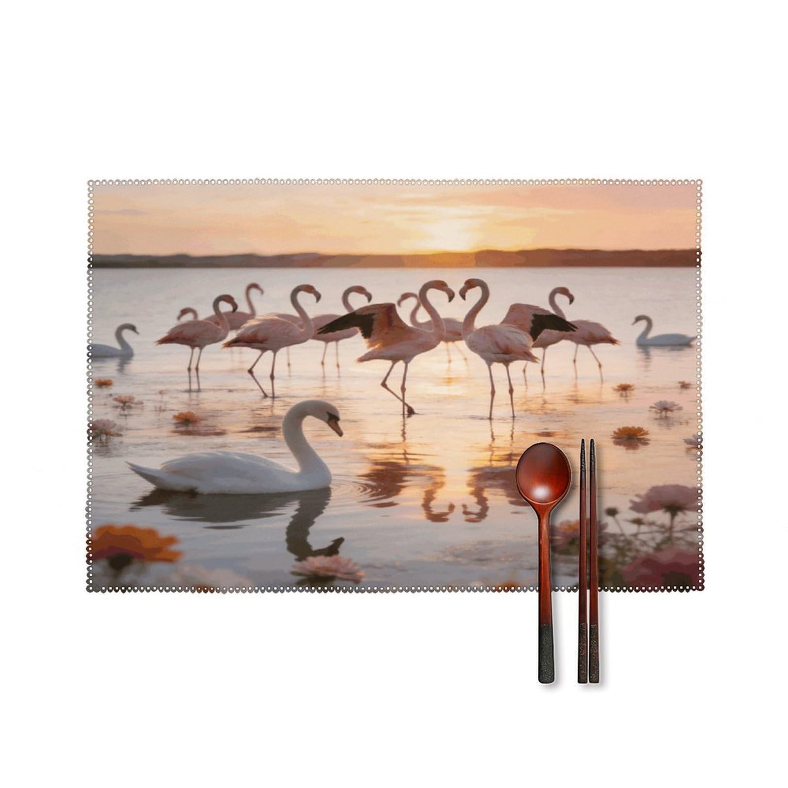 Khauerbc Style Flamingos Placemats Set Of 6,Decorating The Dining Table，Canvas Washable Table Mats，Wipe Clean Anti Slip Dining Table Place Mats For Party Kitchen Dining Decoration