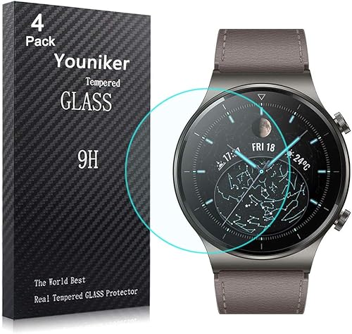 Paquete de 4 protectores de pantalla compatibles con Huawei Watch GT2 Pro, vidrio templado para Huawei GT 2 Pro, protectores de pantalla para reloj