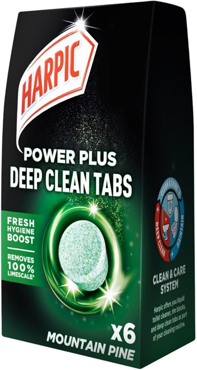 Harpic Power Plus tabletki do głębokiego czyszczenia, sosna górska, 6 tabletek, głębokie czyszczenie, bez szorowania, usuwa 100% kamienia, środek do czyszczenia toalet, 8 sztuk